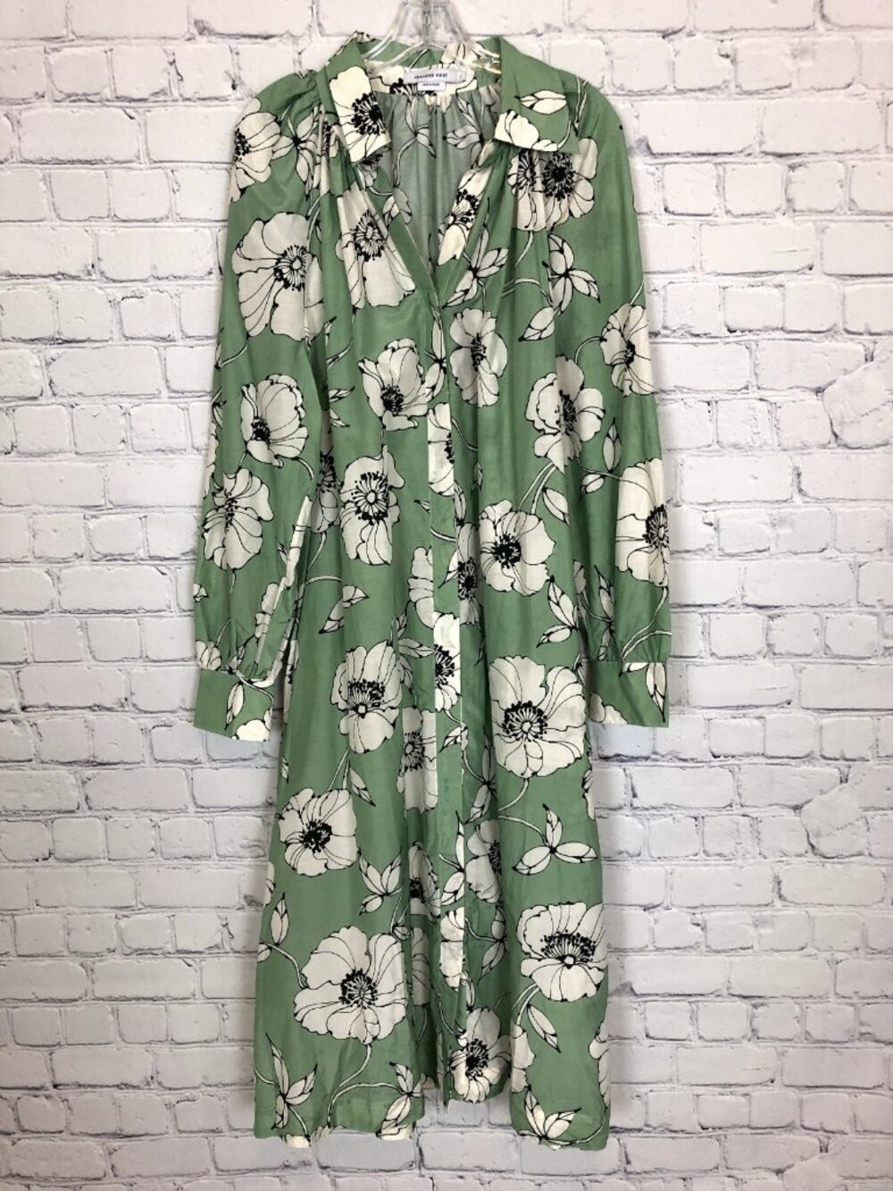 Frances Hart Green Floral Shirt Dress Size L Maternity Cotton Silk